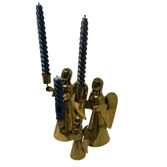 Mid 20th Century Brass Swirl Design Candlestick Candle Holders Set 3 Graduated - Picture 3 of 10